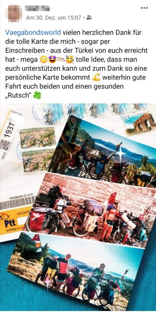 versendete Reisepost Postkarte mit Dankeschön